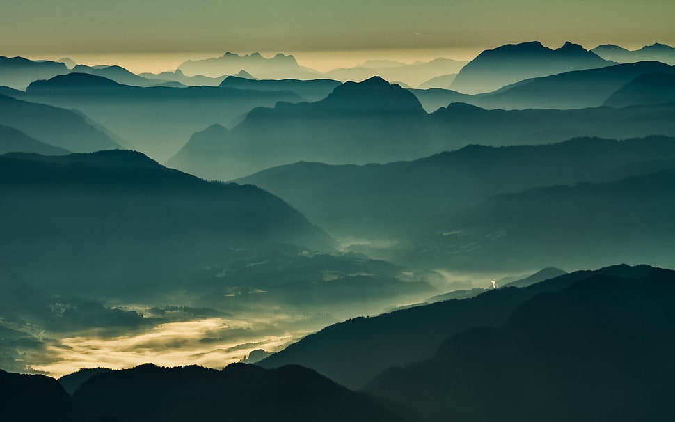 silhouette of mountains, nature, landscape, mist, mountains HD wallpaper