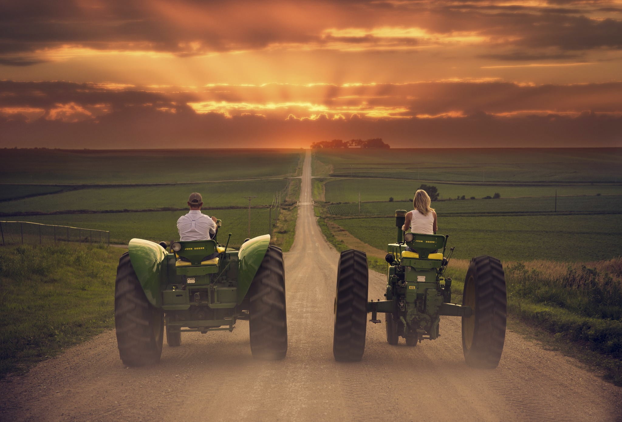 Two green John Deere tractors, landscape, field, tractors, vehicle HD  wallpaper | Wallpaper Flare