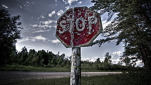 red stop sign, landscape HD wallpaper