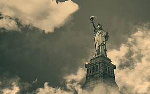 black and gray metal frame, Statue of Liberty, sepia