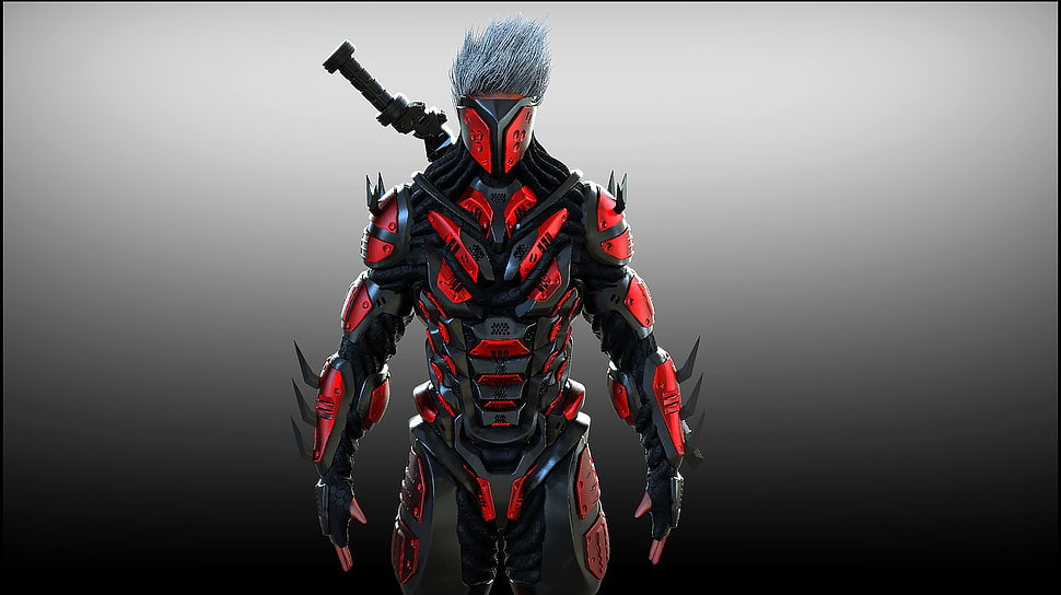person wearing black and red armor HD wallpaper