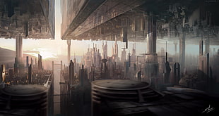 brown high-rise building art, science fiction, city, futuristic, urban
