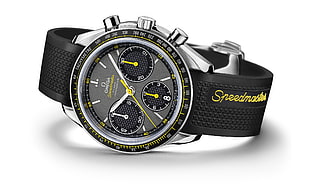 black and gray round face Omega Speedmaster chronograph watch time set at 10:08 HD wallpaper