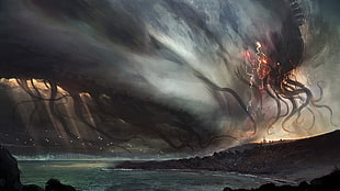 monster painting wallpaper, giant, tentacles, Eldritch HD wallpaper