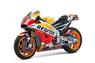 yellow, red, and red Repsol sports bike HD wallpaper