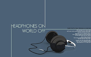 black and grey headphones illustration, headphones, typography
