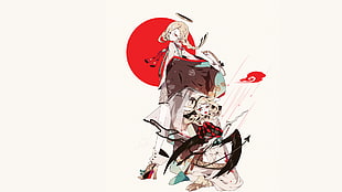 female character wallpaper, anime, nimbus, japanese flag, red eyes