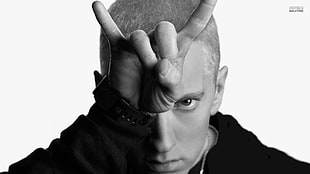 grayscale photo of Eminem