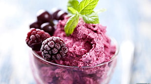 shallow focus photography of raspberry ice cream