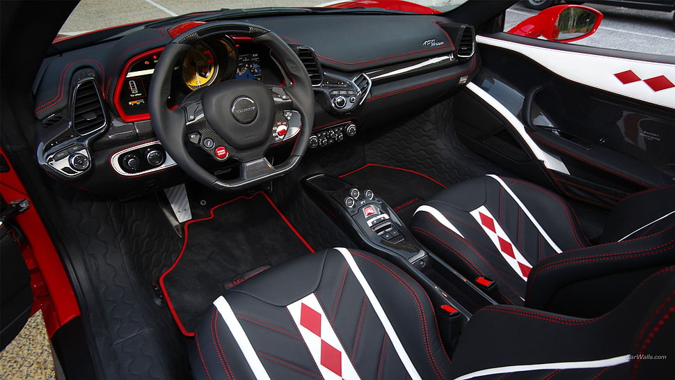 black and red vehicle, Ferrari 458, supercars, car interior HD wallpaper
