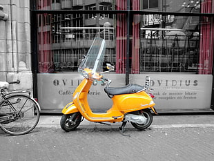 yellow and black motor scooter, vehicle, scooters
