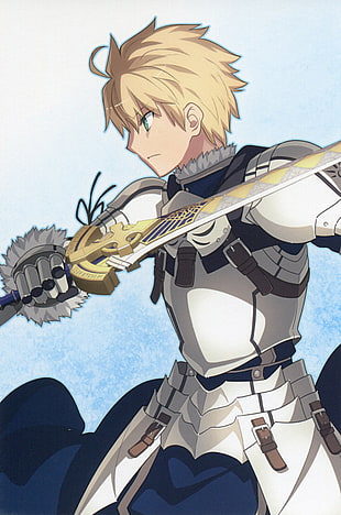 yellow haired male anime character illustration, Fate/Prototype, Saber