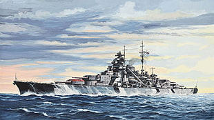 warship on body of water painting, Battleship, Bismarck (ship), warship, battleships HD wallpaper