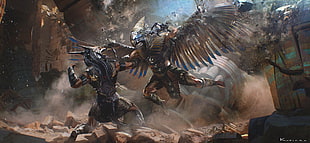 two winged warrior character fighting poster, artwork, fantasy art, Horace, Gods of Egypt