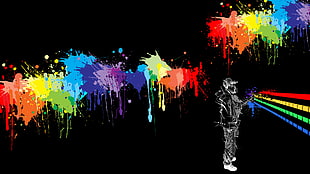 black and multicolored splattered artwork, graffiti, colorful, black background, digital art
