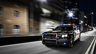 black and white vehicle, police, city HD wallpaper