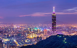 aerial photography of cityscape during night, Taipei, city, Taipei 101, architecture