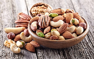 bowl of assorted nuts HD wallpaper