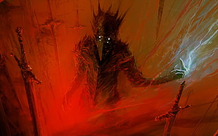 devil with swords painting, fantasy art