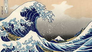 wind waves illustration, The Great Wave off Kanagawa, artwork, sea, waves HD wallpaper