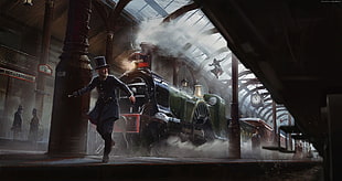 black train in front of man HD wallpaper