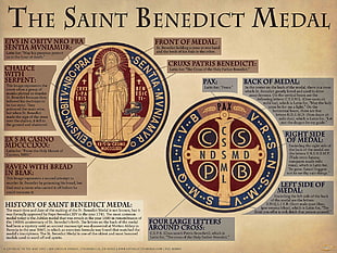 The saint Benedict medal text overlay, Medals, saint, Christianity HD wallpaper