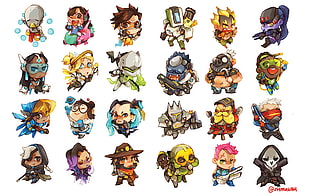 assorted-character sticker lot, Overwatch, artwork, Tracer (Overwatch), Ana (Overwatch) HD wallpaper