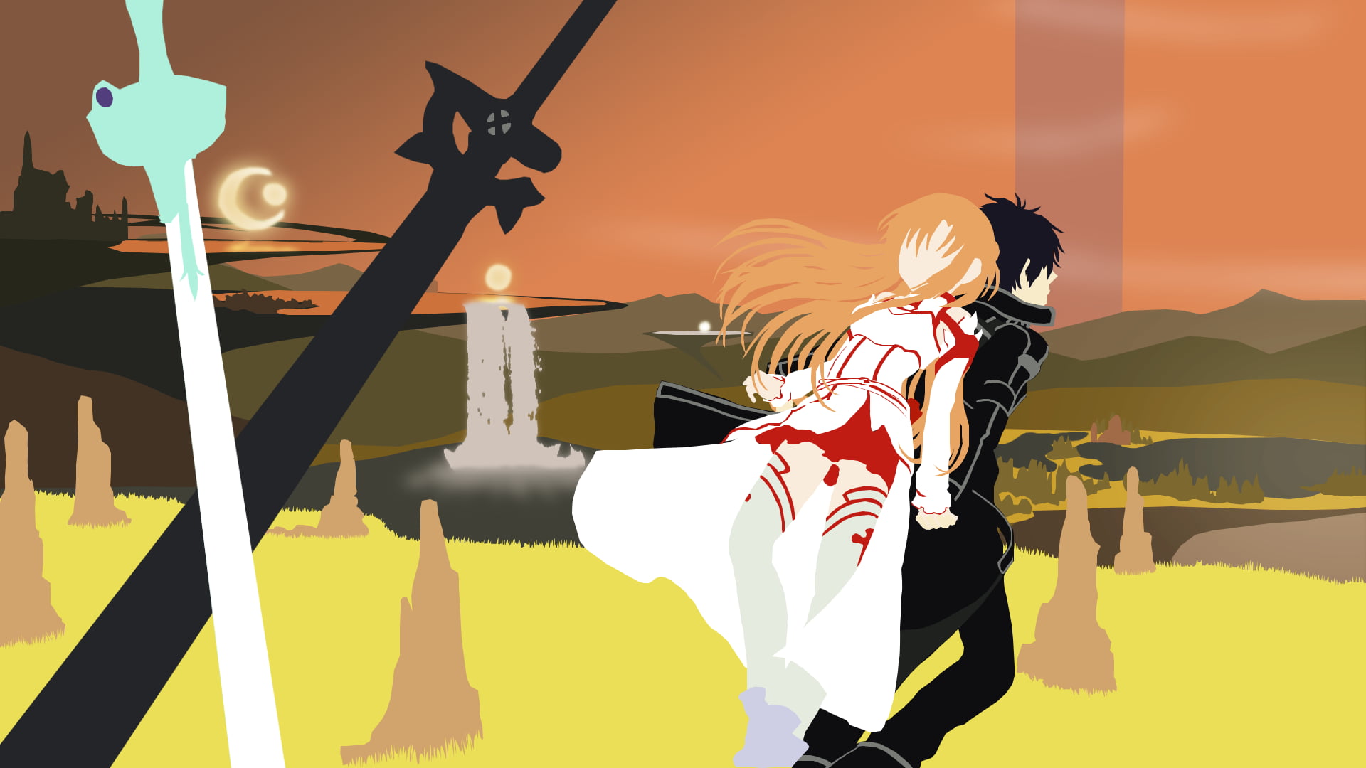 Kirito and Asuna Sword Art Online digital wallpaper, Sword Art Online, Kirigaya Kazuto, Yuuki Asuna