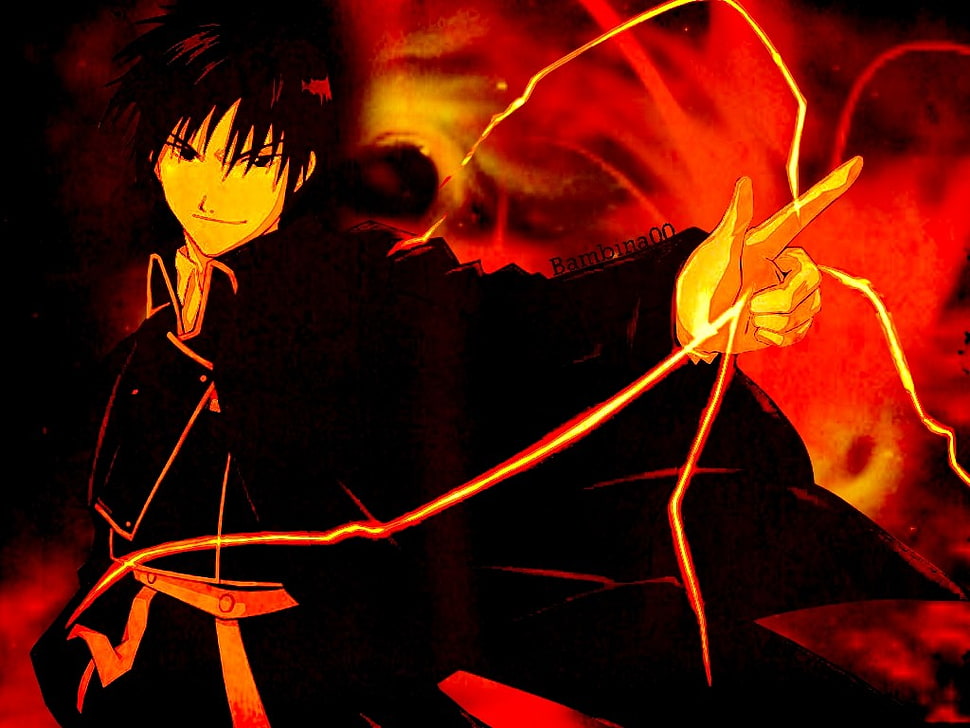 black and red floral textile, Full Metal Alchemist, Roy Mustang, anime HD wallpaper