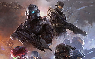 gray robot digital wallpaper, Halo 5: Guardians, artwork, video games