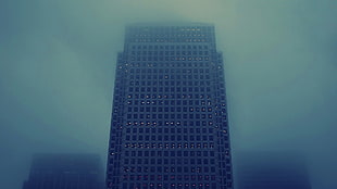 black building, mist, skyscraper, building HD wallpaper