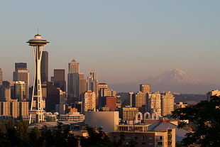Space Needle, Seattle Washington, Seattle, cityscape, Mount Rainier, Space Needle HD wallpaper
