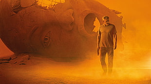 man standing in front head statue wallpaper, Blade Runner 2049, Harrison Ford, science fiction, movies