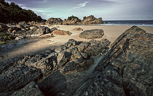 shoreline beside body of water, limestone, rocks, sea, beach