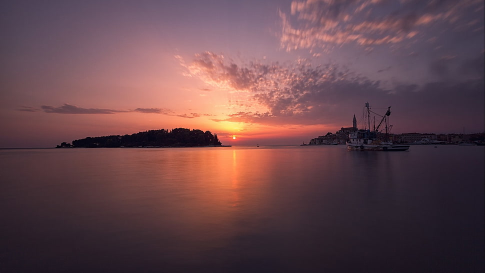 white sail ship, ship, clouds, water, sea HD wallpaper