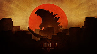 Godzilla poster, Godzilla, artwork, skyline, Japan