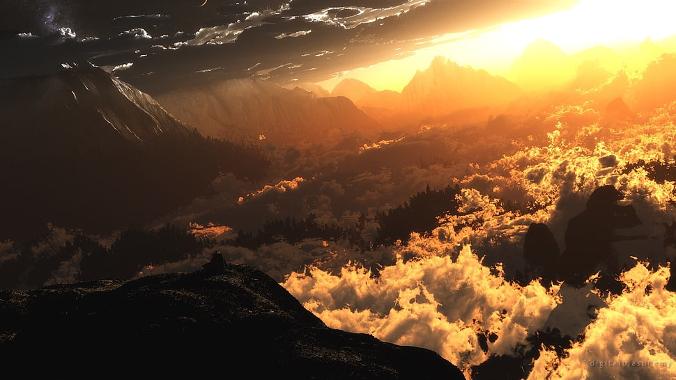 mountain scenery, landscape, nature, mountains, clouds HD wallpaper