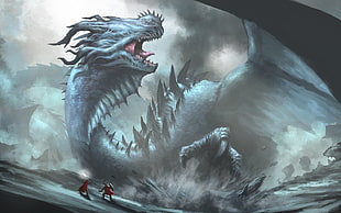dragon illustration, fantasy art, dragon, warrior