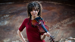 brown violin, Lindsey Stirling, violin HD wallpaper