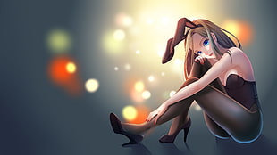 girl wearing bunny lingerie costume anime HD wallpaper