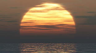 yellow sun set, sunset, nature, sea HD wallpaper