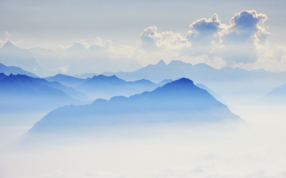 blue mountains under white clouds HD wallpaper