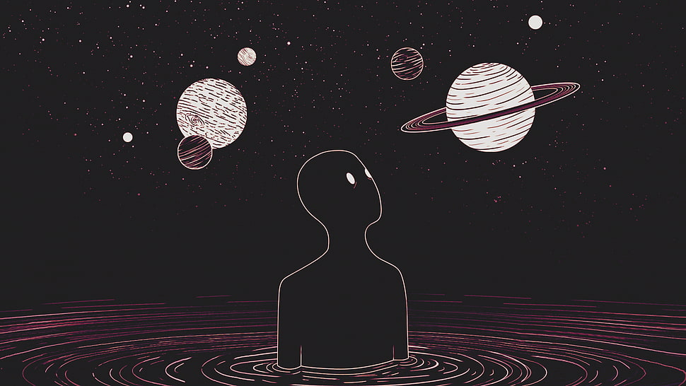 man staring planets illustration, space, simple HD wallpaper