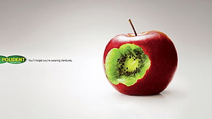 red apple with text overlay, artwork, apples, commercial