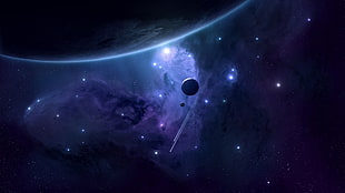 heavenly bodies illustration, space, JoeyJazz, planet, purple HD wallpaper