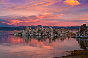 gray island in the middle of lake, mono lake
