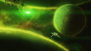 illustration of spaceship, digital art, universe, space, planet HD wallpaper