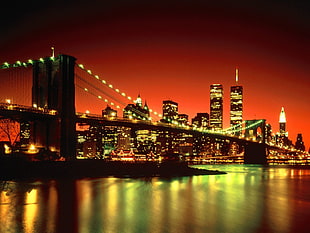 Brooklyn Bridge, New York, New York City, World Trade Center, Twin Towers HD wallpaper