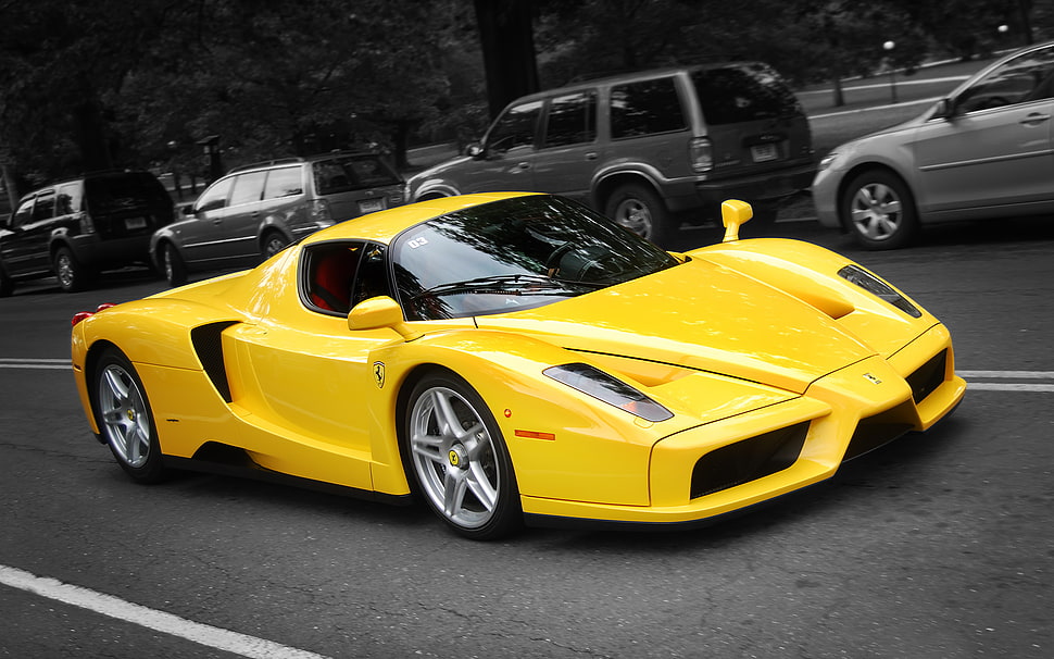 yellow coupe, Enzo Ferrari, car, yellow cars, vehicle HD wallpaper
