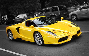 yellow coupe, Enzo Ferrari, car, yellow cars, vehicle